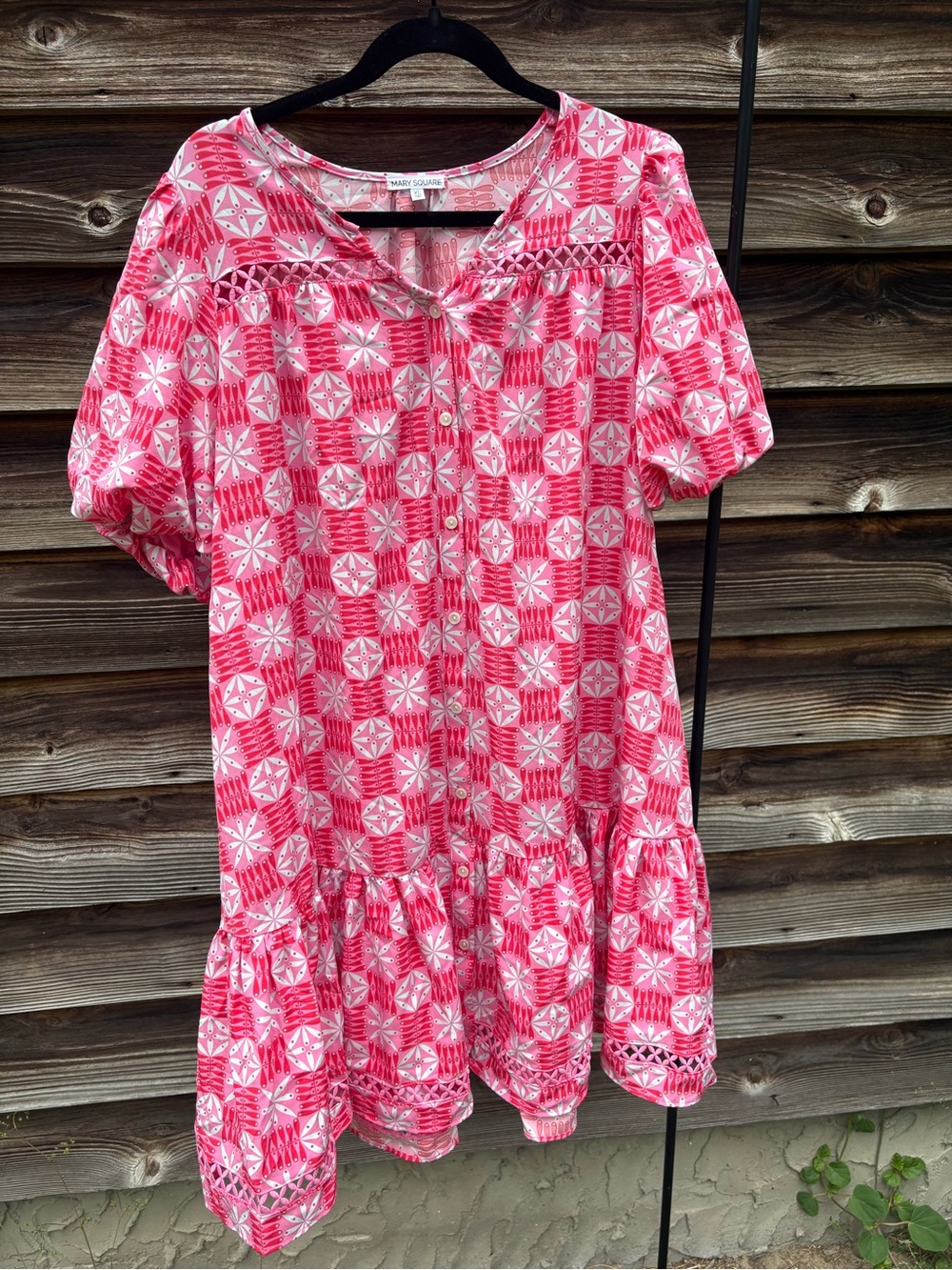 Women's Floral-Pattern Pink Short Sleeve Tunic Dress